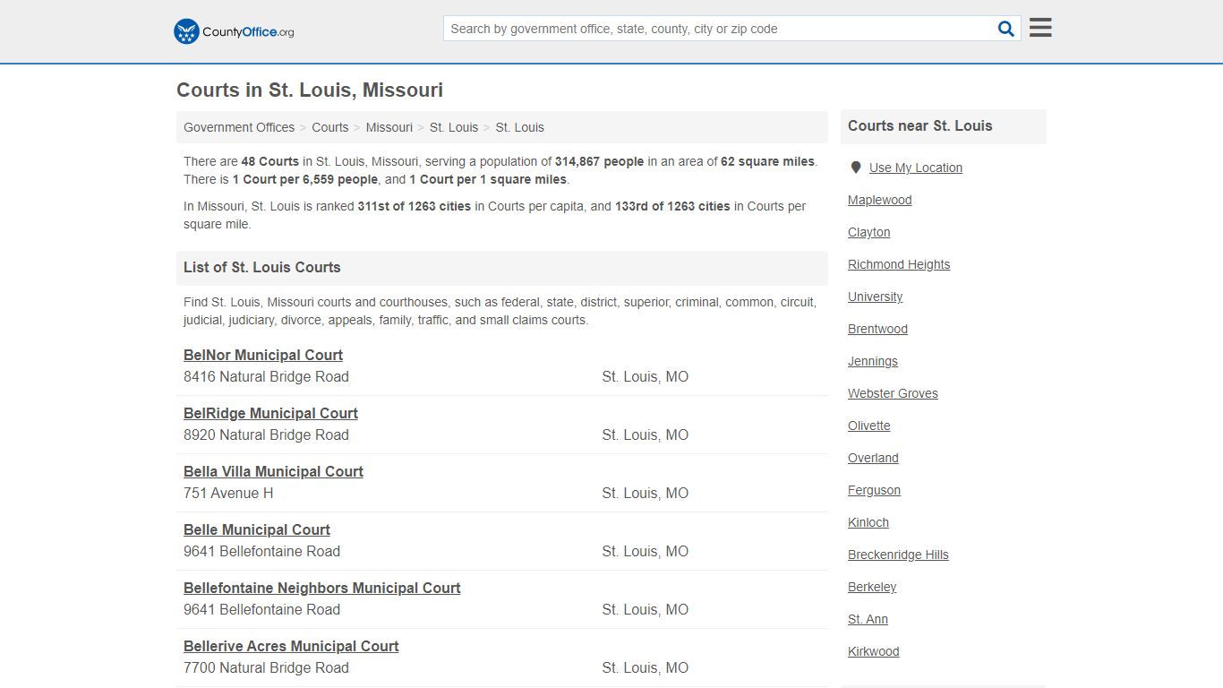 Courts - St. Louis, MO (Court Records & Calendars) - County Office